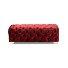 Baxton Studio Avara Glam and Luxe Burgundy Velvet Fabric Upholstered Gold Finished Button Tufted Bench Ottoman