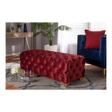 Baxton Studio Avara Glam and Luxe Burgundy Velvet Fabric Upholstered Gold Finished Button Tufted Bench Ottoman