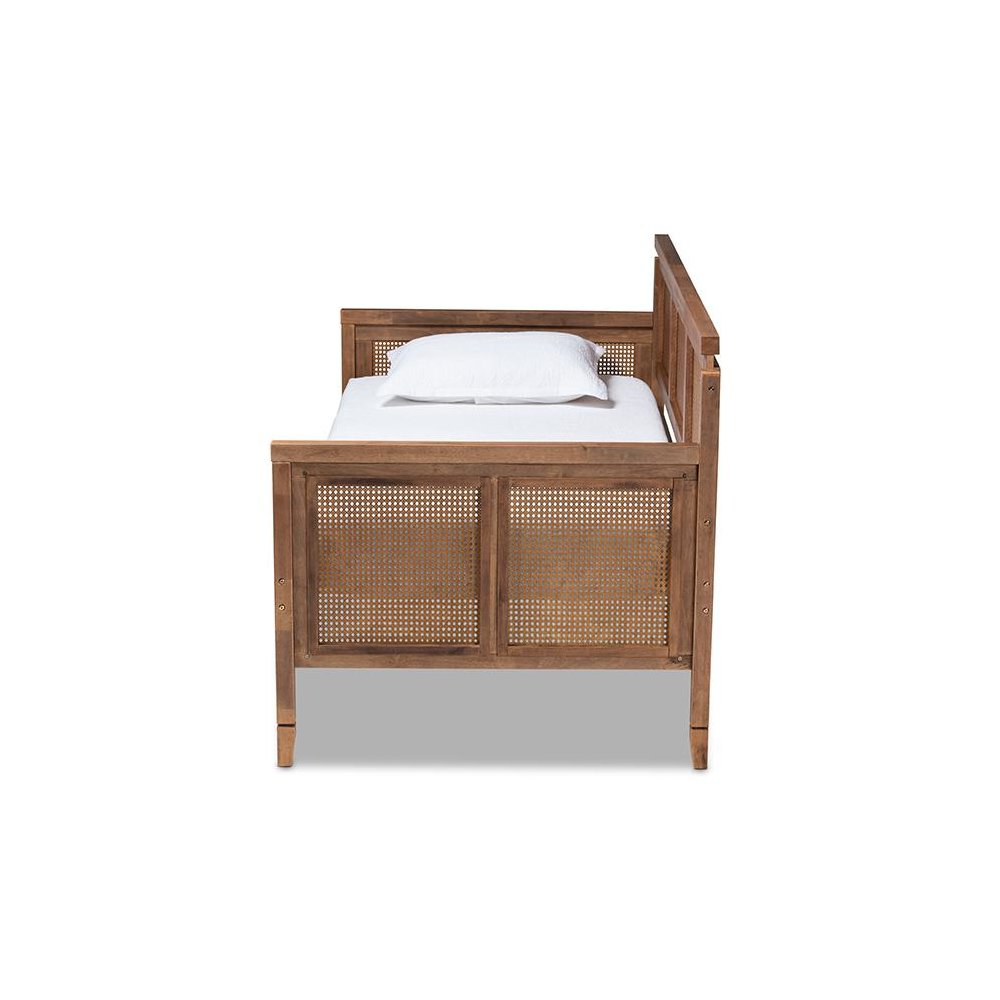 French Provincial Ash Walnut Daybed with Synthetic Rattan Frame