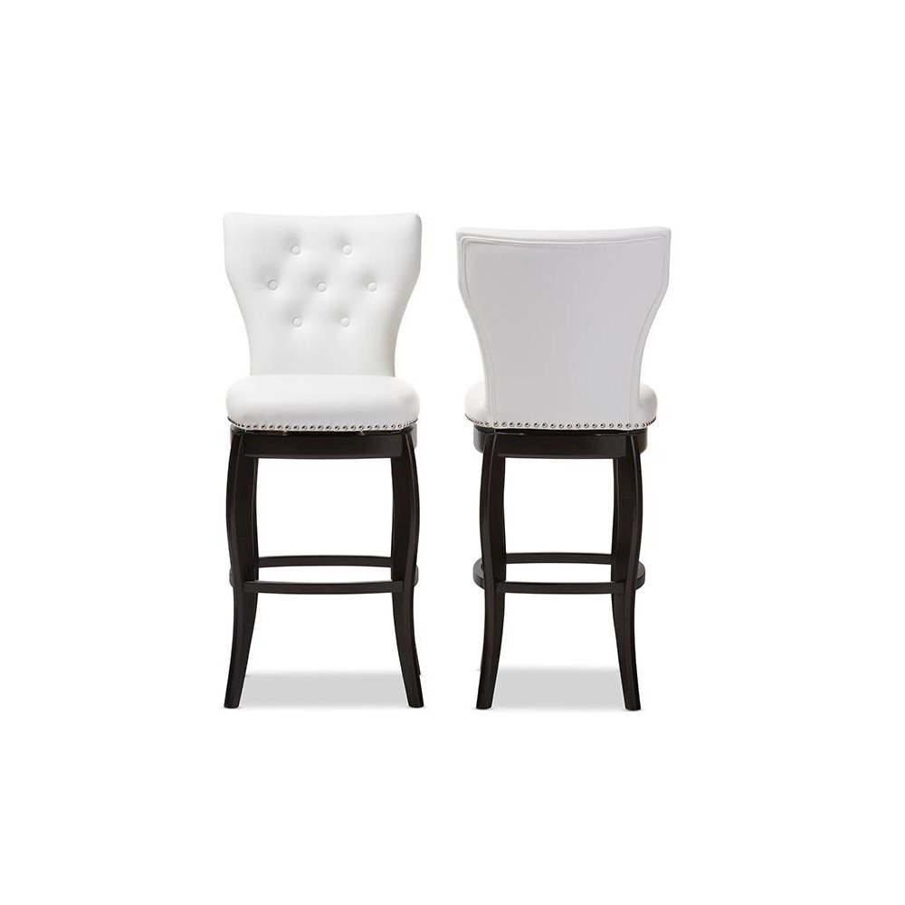 White Button-tufted 29-Inch Swivel Bar Stool