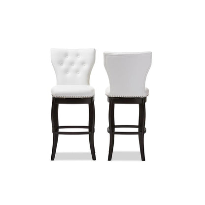 White Button-tufted 29-Inch Swivel Bar Stool