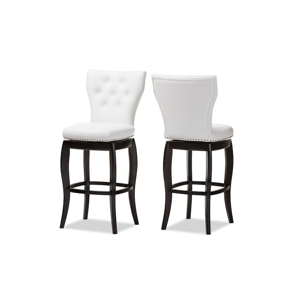 White Button-tufted 29-Inch Swivel Bar Stool