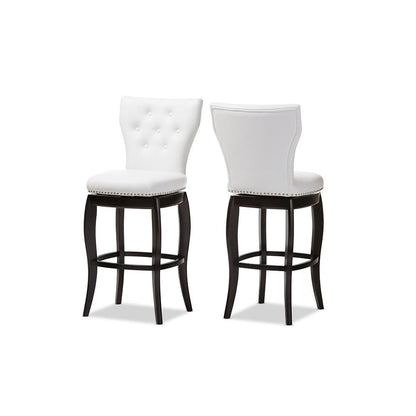 White Button-tufted 29-Inch Swivel Bar Stool