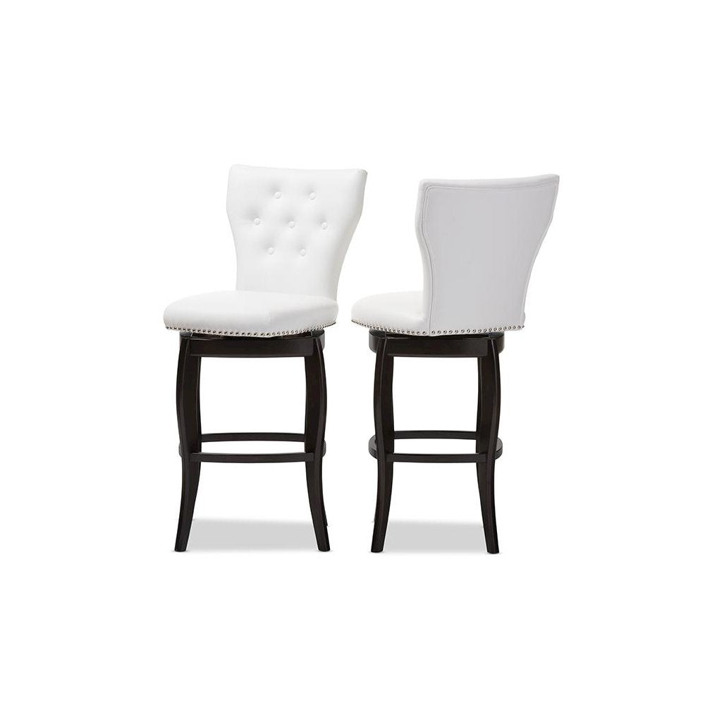 White Button-tufted 29-Inch Swivel Bar Stool