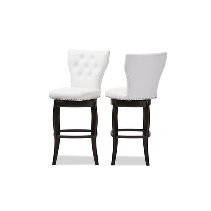 White Button-tufted 29-Inch Swivel Bar Stool