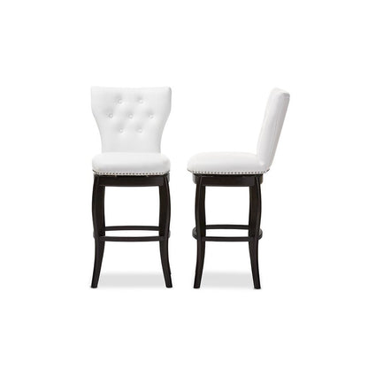 White Button-tufted 29-Inch Swivel Bar Stool