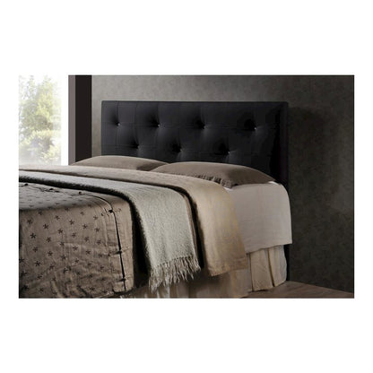 Queen Black Headboard with Faux Crystal Buttons and Contemporary Style