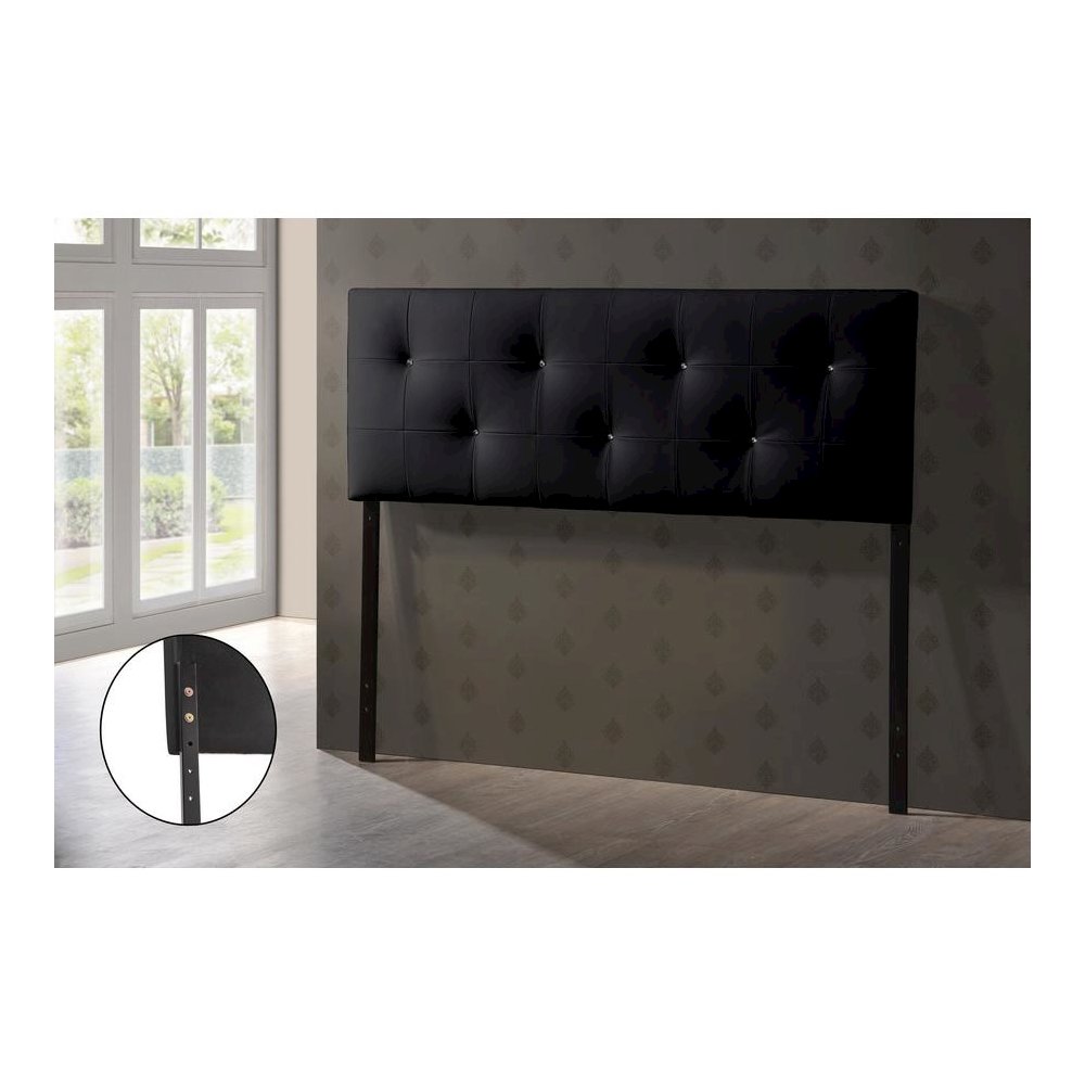 Queen Black Headboard with Faux Crystal Buttons and Contemporary Style