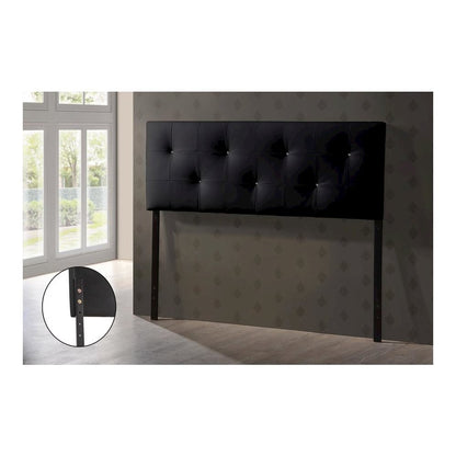 Queen Black Headboard with Faux Crystal Buttons and Contemporary Style