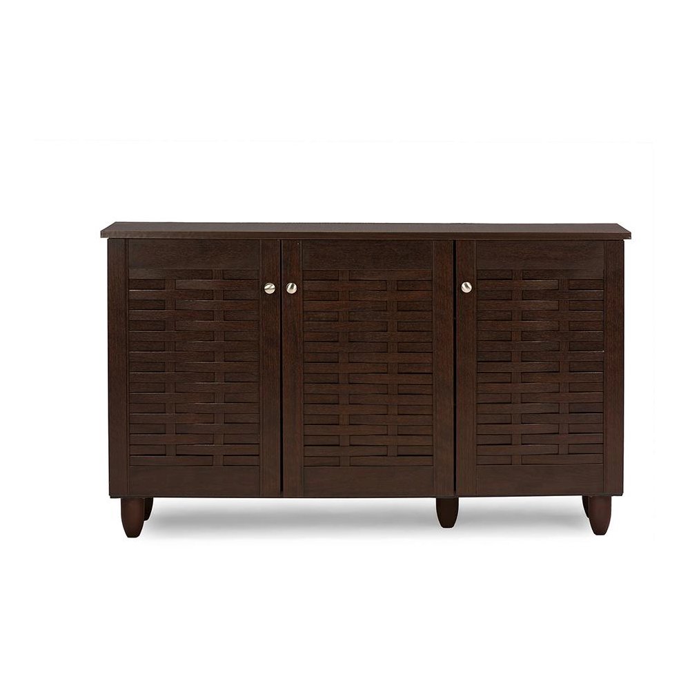 Dark Brown Wooden Shoe Storage Cabinet with 3-Door Modern Design