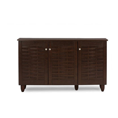 Dark Brown Wooden Shoe Storage Cabinet with 3-Door Modern Design