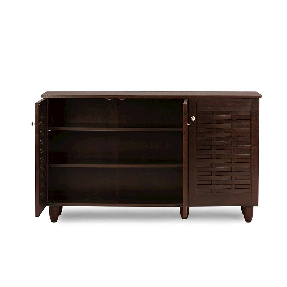 Dark Brown Wooden Shoe Storage Cabinet with 3-Door Modern Design