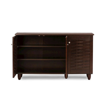 Dark Brown Wooden Shoe Storage Cabinet with 3-Door Modern Design