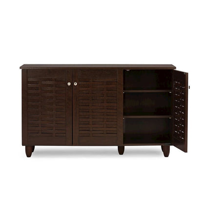 Dark Brown Wooden Shoe Storage Cabinet with 3-Door Modern Design