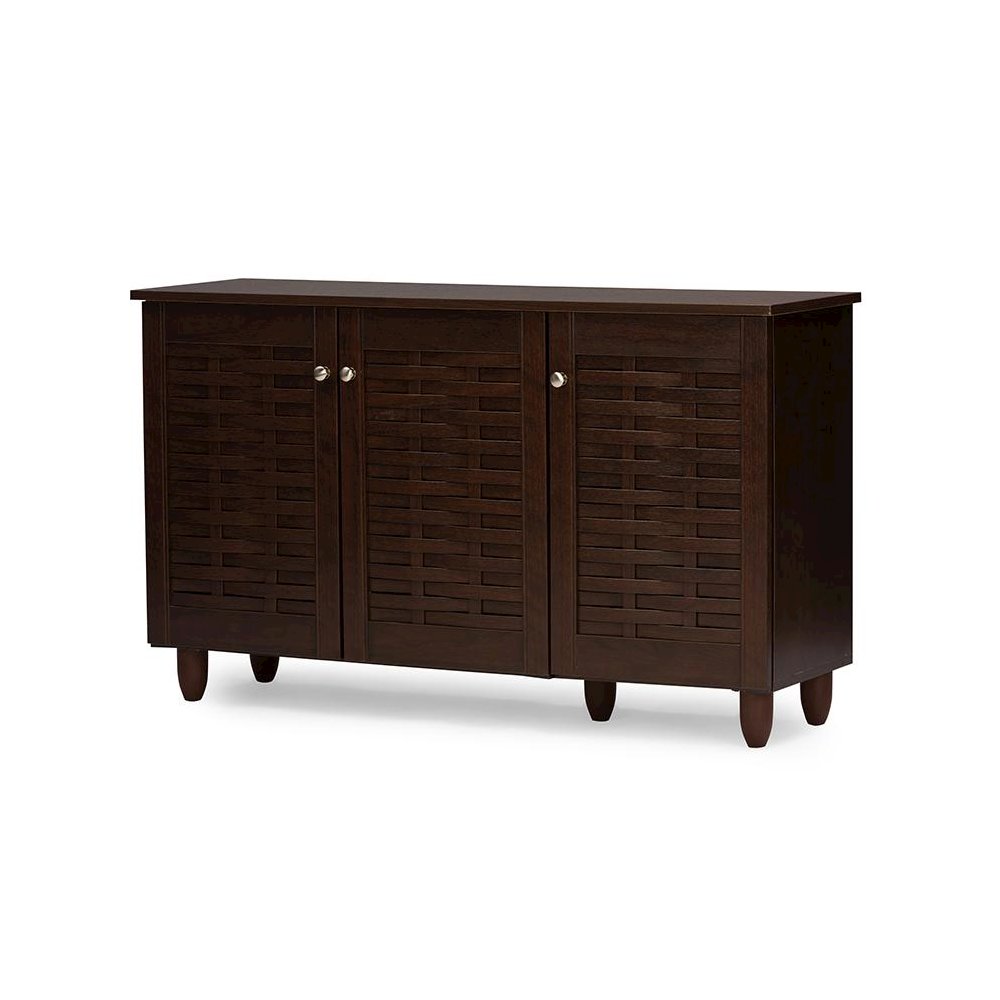 Dark Brown Wooden Shoe Storage Cabinet with 3-Door Modern Design