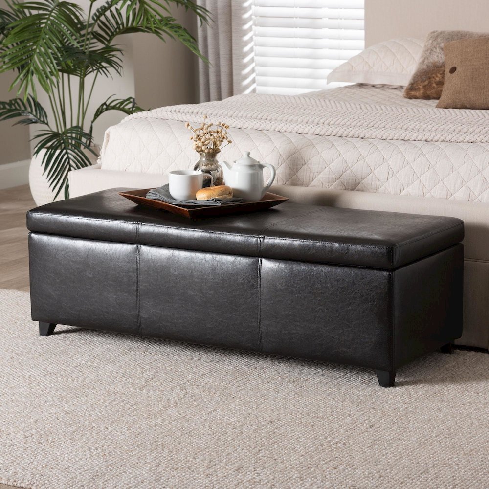 Baxton Studio Dark Brown Faux Leather Storage Bench Ottoman with Stitching