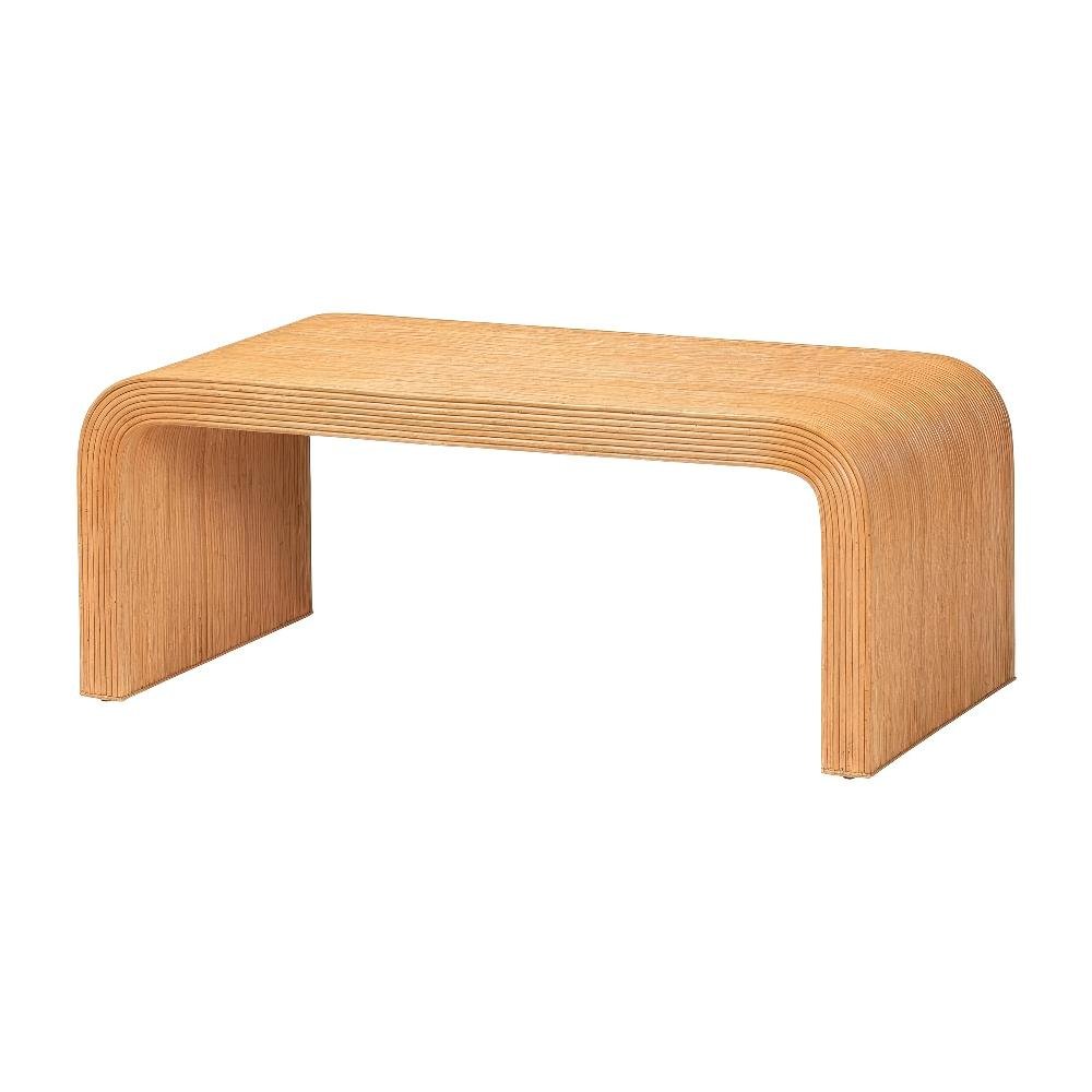 Light Honey Rattan Coffee Table with Fluted Design and Laminated Legs
