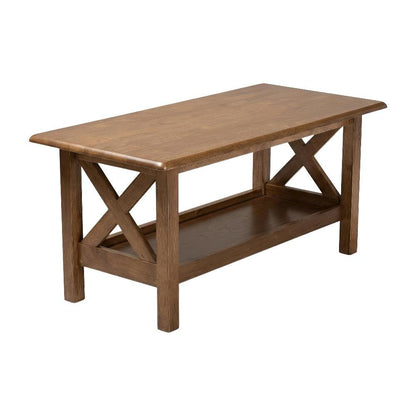 Walnut Brown Rectangular Coffee Table with Rubberwood Frame, Transitional Design