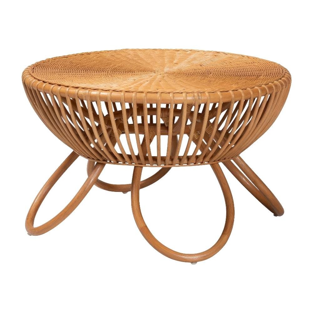 Genuine Rattan Coffee Table with Light Honey Legs and Bohemian Design
