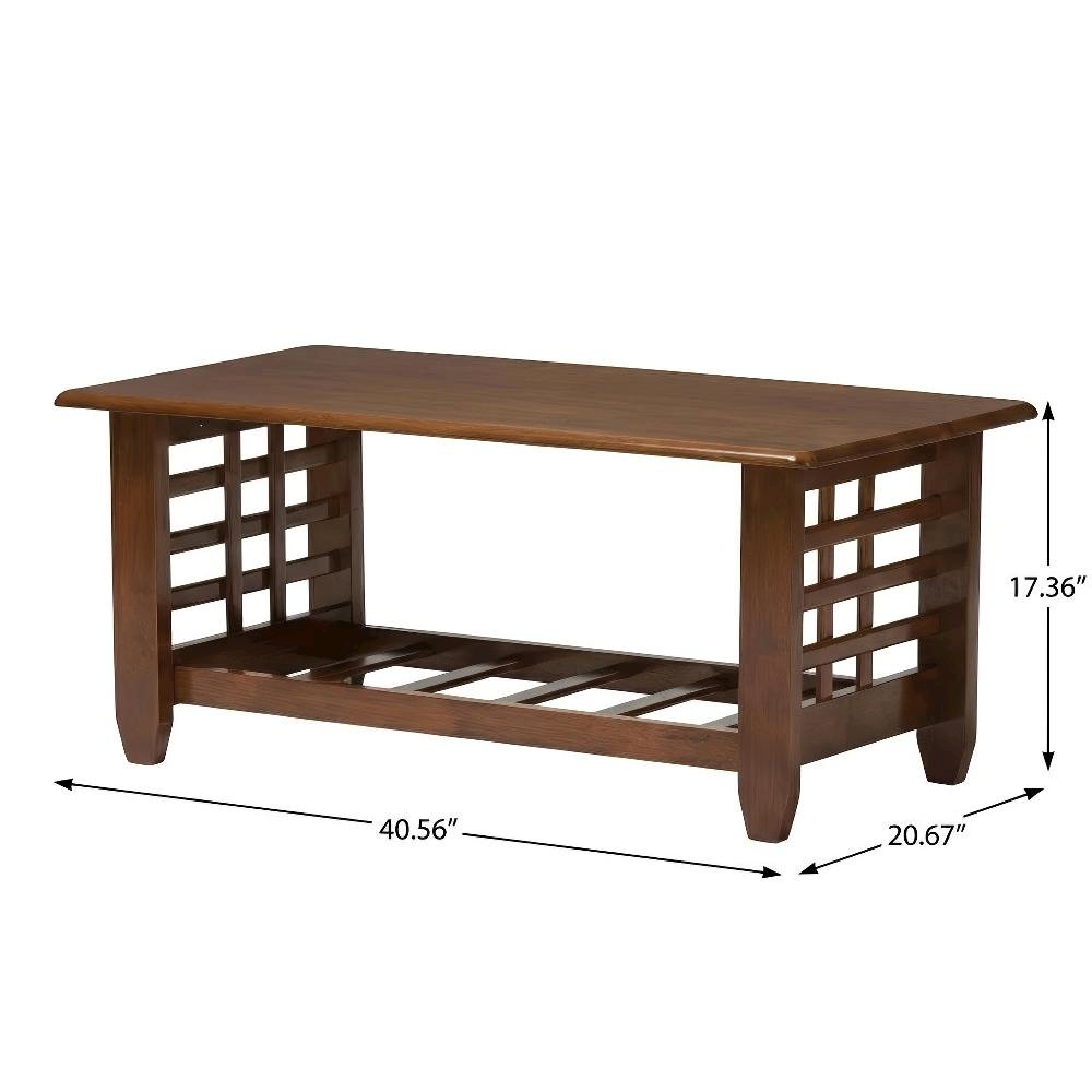 Brown Wood Coffee Table with Rubberwood and Hardwood Construction