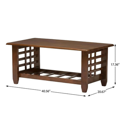 Brown Wood Coffee Table with Rubberwood and Hardwood Construction