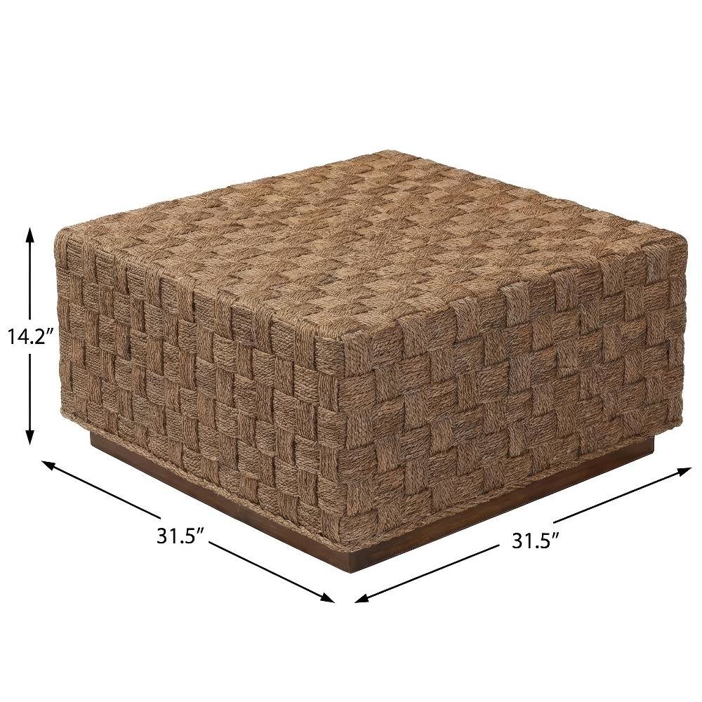 Woven Seagrass Coffee Table with Acacia Wood Frame and Light Brown Legs