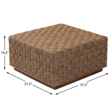 Woven Seagrass Coffee Table with Acacia Wood Frame and Light Brown Legs