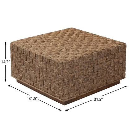 Woven Seagrass Coffee Table with Acacia Wood Frame and Light Brown Legs