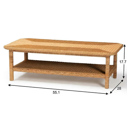 Light Honey Braided Rattan Coffee Table with Mahogany Bohemian Style