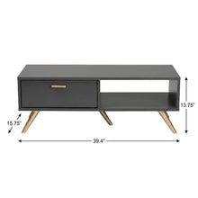 Dark Grey Wood Coffee Table with Gold Finish and Contemporary Design