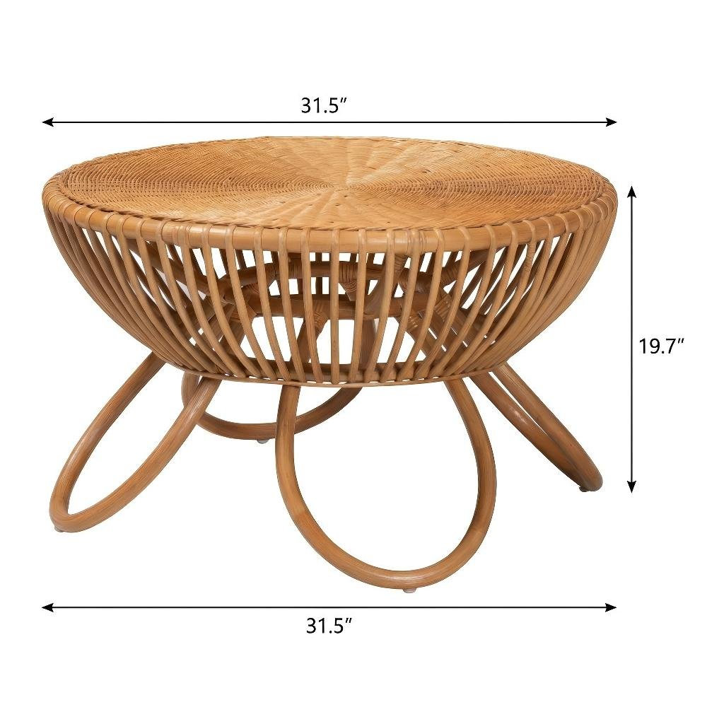 Genuine Rattan Coffee Table with Light Honey Legs and Bohemian Design