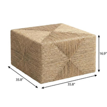 Neutral Brown Jute Coffee Table with Seagrass Surface and MDF Base, Single Piece