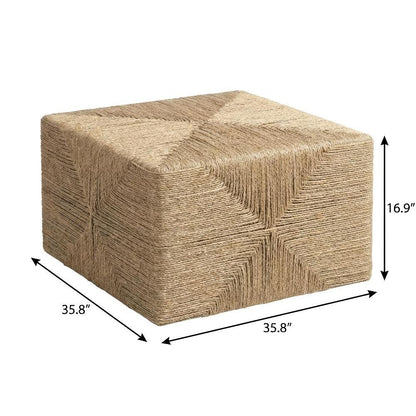 Neutral Brown Jute Coffee Table with Seagrass Surface and MDF Base, Single Piece