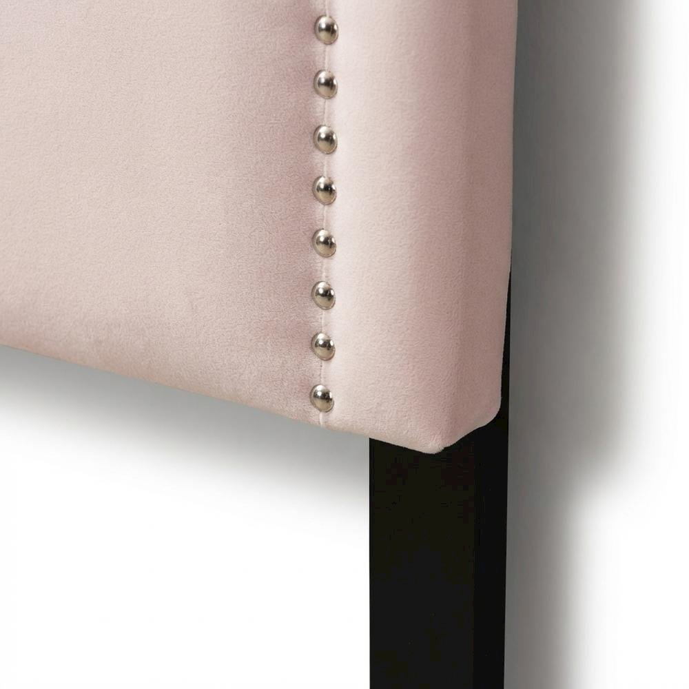 Light Pink Velvet Twin Size Headboard with Foam Padding and Metal Legs