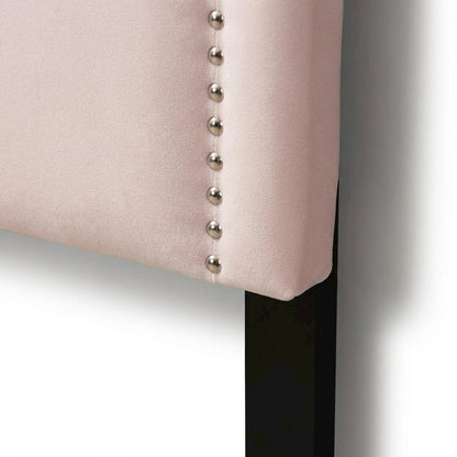 Light Pink Velvet Twin Size Headboard with Foam Padding and Metal Legs