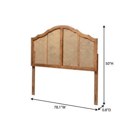Brown Synthetic Rattan King Size Headboard with Rubberwood Frame and Wood Legs