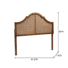 Rubber Wood Headboard in Ash Walnut Finish with Synthetic Rattan Panel