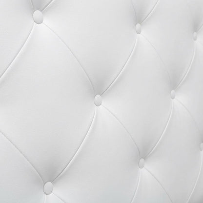 White Faux Leather Headboard, Full Size, Upholstered Button-Tufted, Scalloped