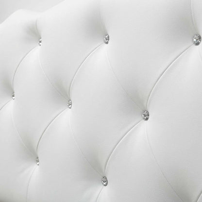 White Faux Leather Headboard, Button-Tufted Scalloped Design, Hardwood Frame