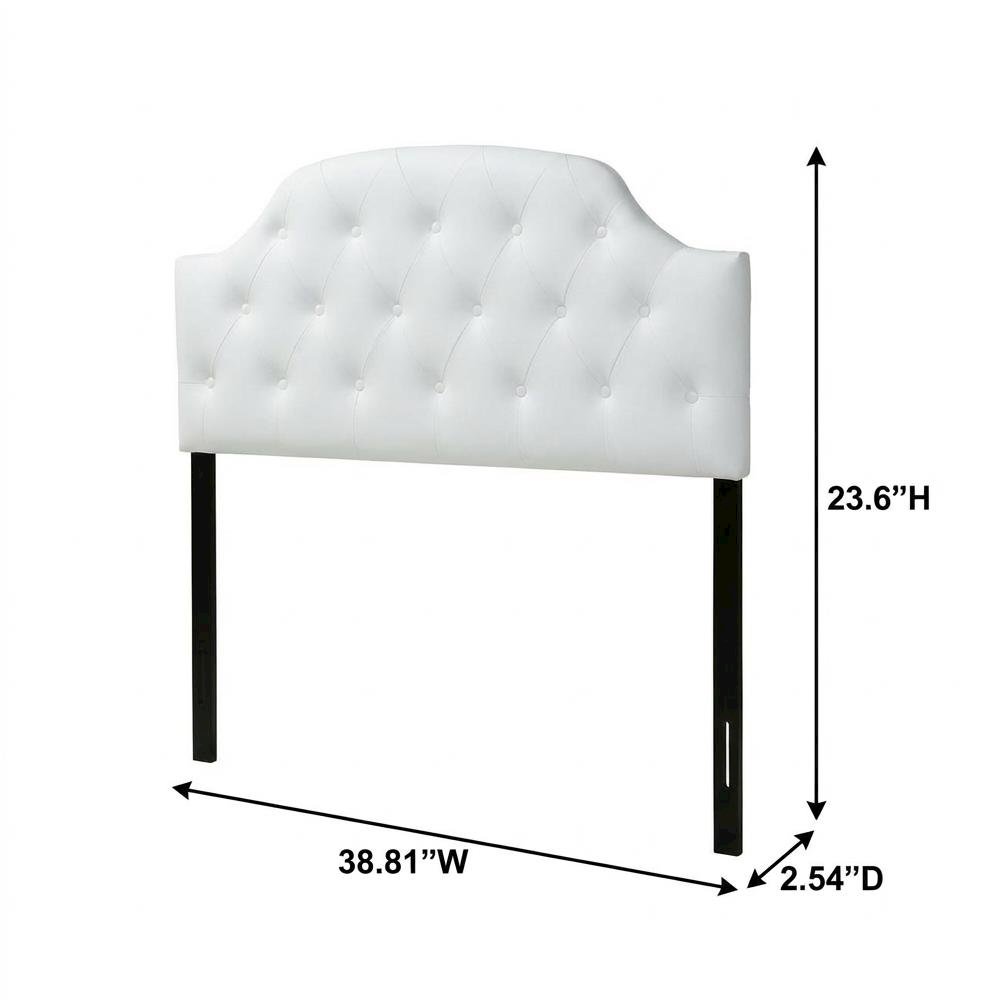 White Faux Leather Twin Headboard with Button-Tufted Detail and Scalloped Design