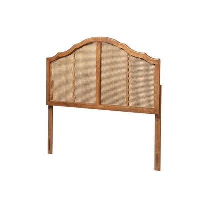 Brown Synthetic Rattan King Size Headboard with Rubberwood Frame and Wood Legs