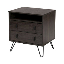 Dark Brown Finish Wood and Metal Nightstand with Drawer Storage for Bedroom