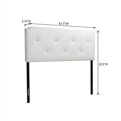 White Faux Leather Headboard Queen Size with PU Foam Padding and Wood Frame