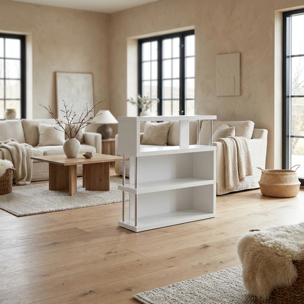 White Modern Bookcase with Three Shelves and Engineered Wood Construction