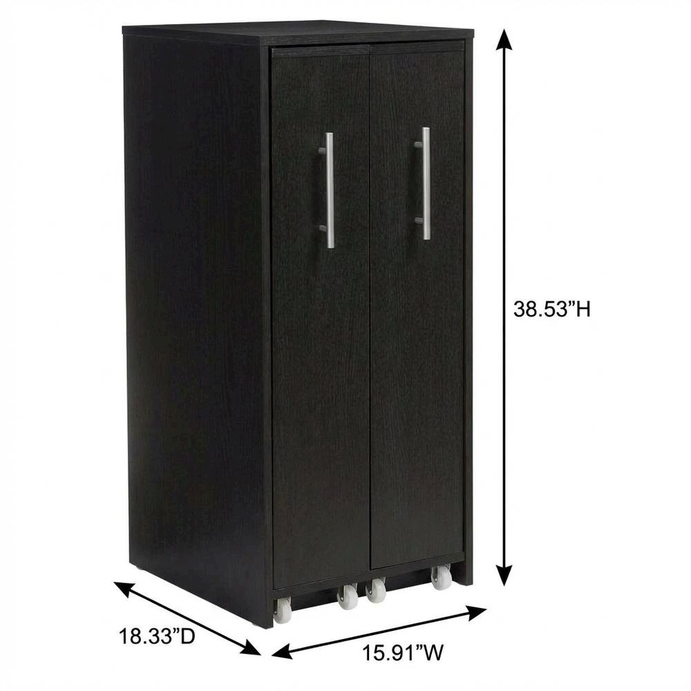 Contemporary Dark Brown Wooden Bookcase with Shelving and Pull-out Doors