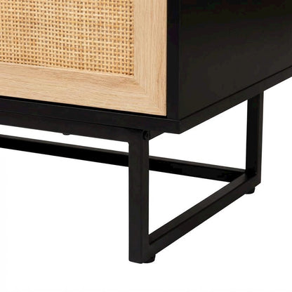 Wood And Rattan 2-Door Storage Cabinet With Mid-Century Style