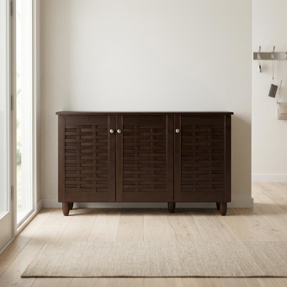 Dark Brown Wooden Shoe Storage Cabinet with 3-Door Modern Design