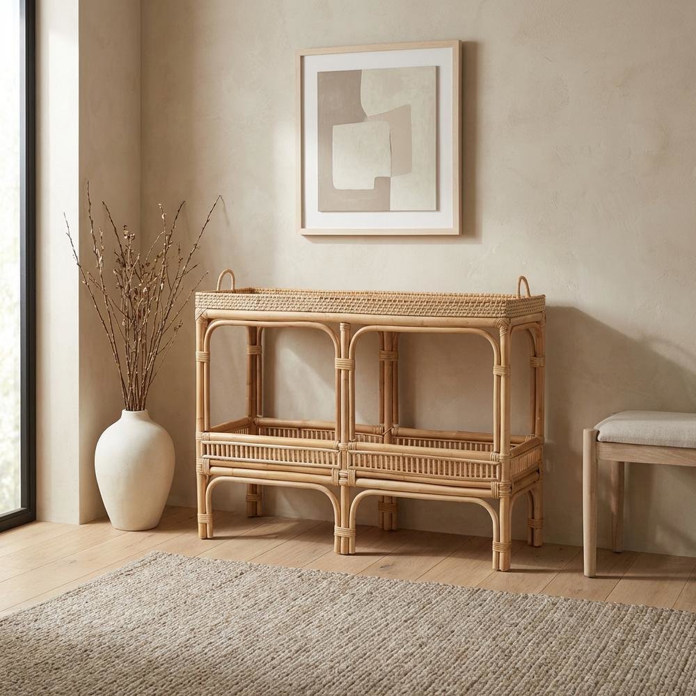 Natural Brown Rattan Console Table with Modern Bohemian Style