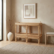 Natural Brown Rattan Console Table with Modern Bohemian Style