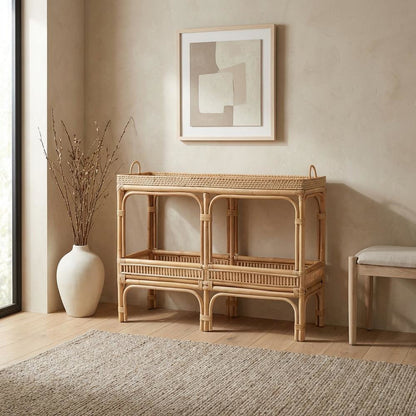Natural Brown Rattan Console Table with Modern Bohemian Style